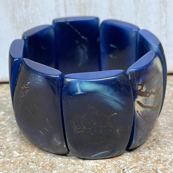 NEW IMPRESSIVE TAGUA BLACK BLUE NATURAL DYED VEGETABLE IVORY NUTS BRACELET - Picture 1 of 9